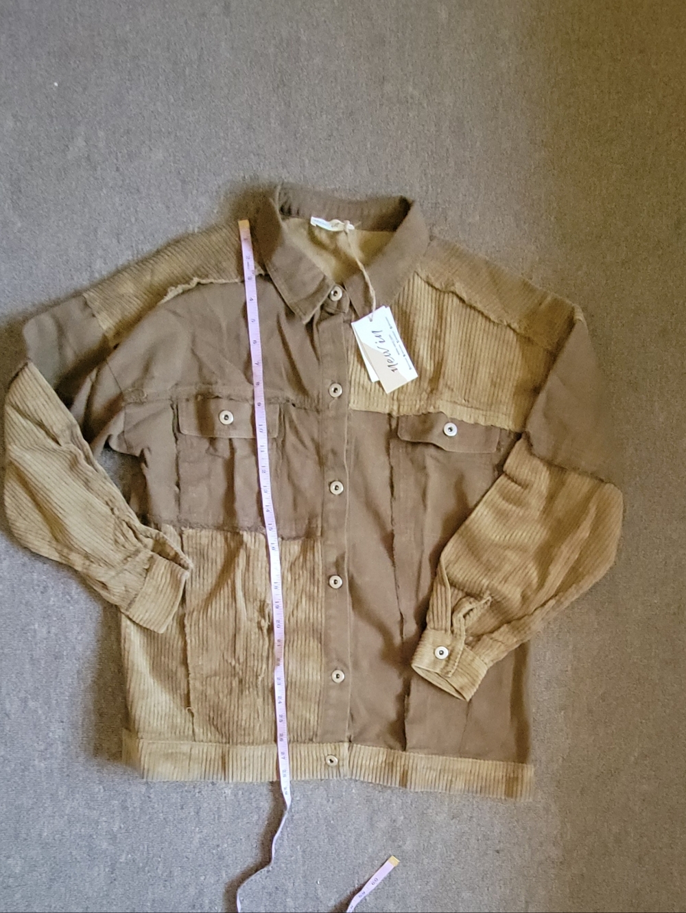 NWT Size L  Olive/Brown Corduroy Button Down Oversized "Shacket" Shirt Jacket - Picture 4 of 8